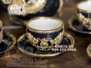 Bộ ấm chén rồng men màu bọc đồng, đầy đủ phụ kiện 400ml