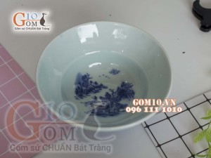 Bát tô yêu men cổ vẽ Sơn Thủy, đường kính 18cm