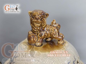 Bộ đỉnh hạc men rạn đắp nổi 42cm