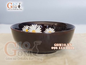 Bát tô nông men hỏa biến khắc Cúc Họa Mi, đường kính 19cm