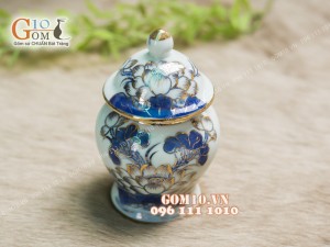 Chóe thờ men rong cổ họa tiết sen 18cm - vẽ Vàng 24k