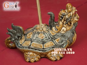 Bộ đỉnh hạc men rạn đắp nổi chân đồng cao cấp, Hạc cao 65cm, Đỉnh cao 60cm