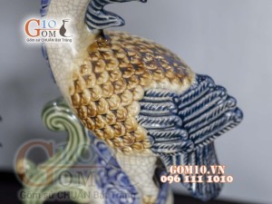 Bộ đỉnh hạc men rạn đắp nổi 42cm