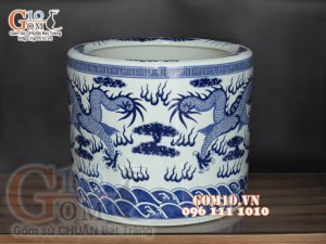 Bát hương men lam cổ vẽ Rồng, đường kính 50cm