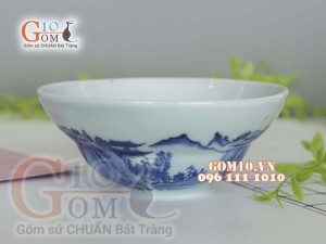 Bát tô yêu men cổ vẽ Sơn Thủy, đường kính 18cm