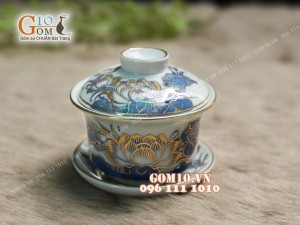 Bát sâm men rong cổ họa tiết sen - vẽ Vàng 24k