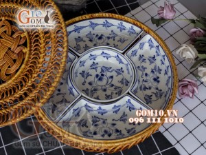 Bộ khay sứ đựng thức ăn họa tiết Sen dây