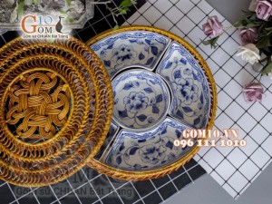 Bộ khay sứ đựng thức ăn họa tiết hoa dây màu