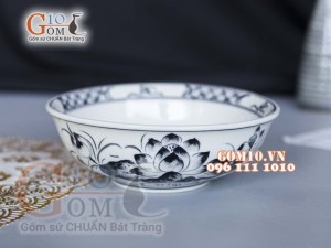 Bát tô nông men chàm cổ họa tiết Sen đen, đường kính 18cm