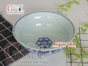 Bát tô loe men lam cổ vẽ hoa Sen dây, đường kính 17,5cm