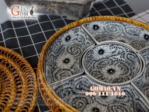 Bộ khay sứ đựng thức ăn họa tiết dây nhuyễn cổ tràm