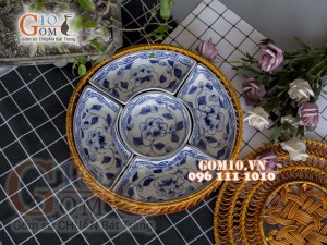 Bộ khay sứ đựng thức ăn họa tiết hoa dây màu