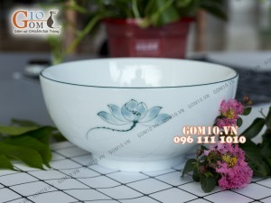 Bát tô men trắng vẽ sen 18cm