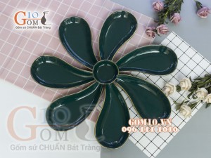 Bộ đĩa cánh hoa men màu kẻ chỉ vàng kim