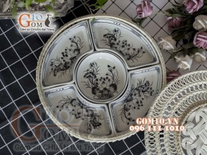 Bộ khay sứ đựng thức ăn họa tiết Sen đen