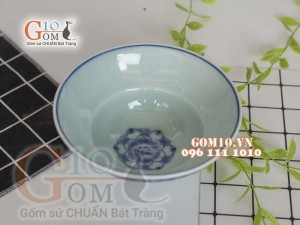 Bát tô yêu men lam cổ vẽ hoa Sen dây, đường kính 16cm