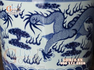 Bát hương men lam cổ vẽ Rồng, đường kính 50cm