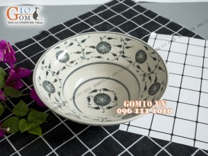 Bát tô yêu hoạ tiết hoa móc men bóng, đường kính 15cm