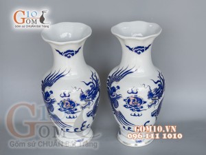 Đôi lọ lộc bình họa tiết Rồng xanh kim, cao 50cm