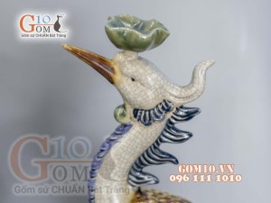 Bộ đỉnh hạc men rạn đắp nổi 42cm