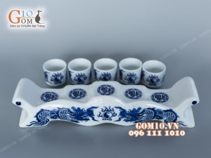 Bộ kỷ ngai 5 men trắng vẽ rồng giả nổi