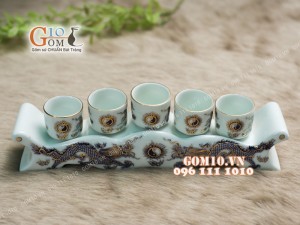 Kỷ ngai 5 men rong cổ họa tiết Rồng - vẽ Vàng 24k