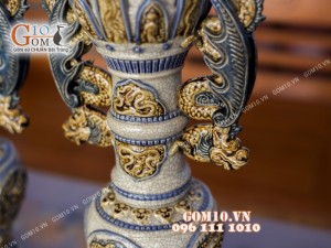 Đôi đèn dầu cao men rạn đắp nổi rồng 50cm