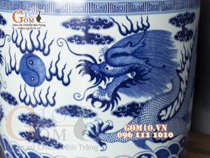 Bát hương men lam cổ vẽ Rồng, đường kính 50cm