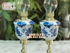 Đôi đèn dầu men rong cổ dáng Tống vẽ Sen