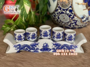 Kỷ ngai 5 họa tiết xanh kim