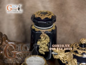 Bộ ấm chén rồng men màu bọc đồng, đầy đủ phụ kiện 400ml