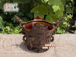 Lư hương men cổ khắc rồng phượng, đường kính 25m