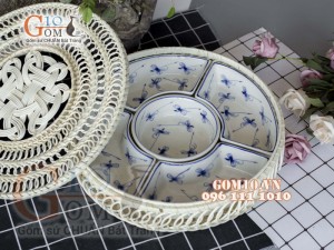 Bộ khay sứ đựng thức ăn họa tiết Chuồn chuồn màu