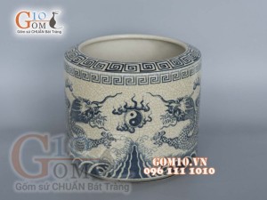 Bát hương men rạn cổ họa tiết rồng, đường kính 14cm