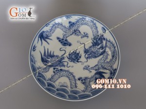 Mâm bồng men rong cổ vẽ Rồng, đường kính 27cm