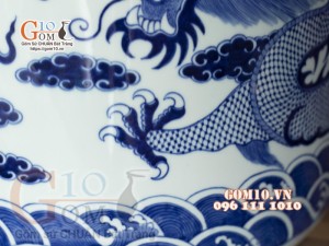 Bát hương men lam cổ vẽ Rồng, đường kính 50cm