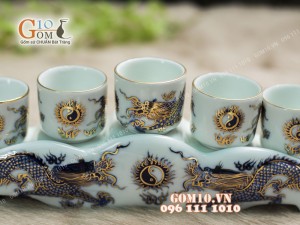 Kỷ ngai 5 men rong cổ họa tiết Rồng - vẽ Vàng 24k