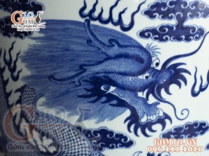 Bát hương men lam cổ vẽ Rồng, đường kính 50cm