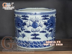 Bát hương men lam cổ vẽ Rồng, đường kính 50cm