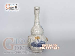 Nậm rượu 2 bầu men rạn đắp nổi Sen Tài Lộc 0,3L