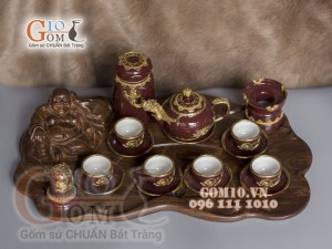 Bộ ấm chén rồng bọc đồng, đầy đủ phụ kiện 400ml