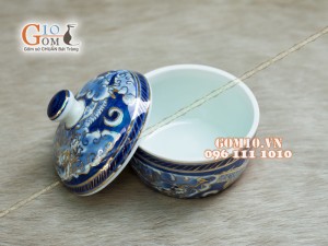 Bát sâm men rong cổ vẽ vàng 24k