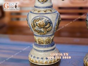 Đôi đèn dầu cao men rạn đắp nổi rồng 50cm