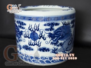 Bát hương men lam cổ vẽ Rồng, đường kính 30cm