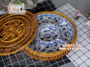 Bộ khay sứ đựng thức ăn họa tiết hoa dây màu