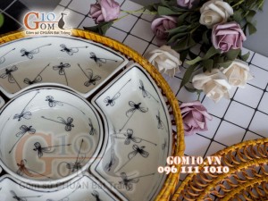 Bộ khay sứ đựng thức ăn họa tiết Chuồn chuồn tràm cổ