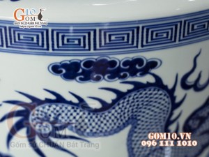 Bát hương men lam cổ vẽ Rồng, đường kính 50cm