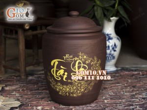 Chum gốm đựng gạo họa tiết Tài Lộc, 12kg