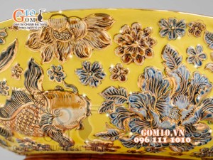 Bát thả hoa Phú Qúy đắp nổi,màu vàng - đường kính 50cm