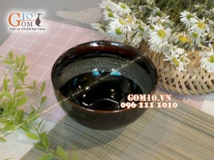 Bát tô sâu men hỏa biến gấm quẹt màu mật ong, đường kính 18cm